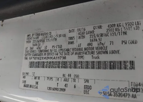 2017 Ford Transit-350 z USA, uszkodzony, nr VIN 1FTBW2XM2HKA11738